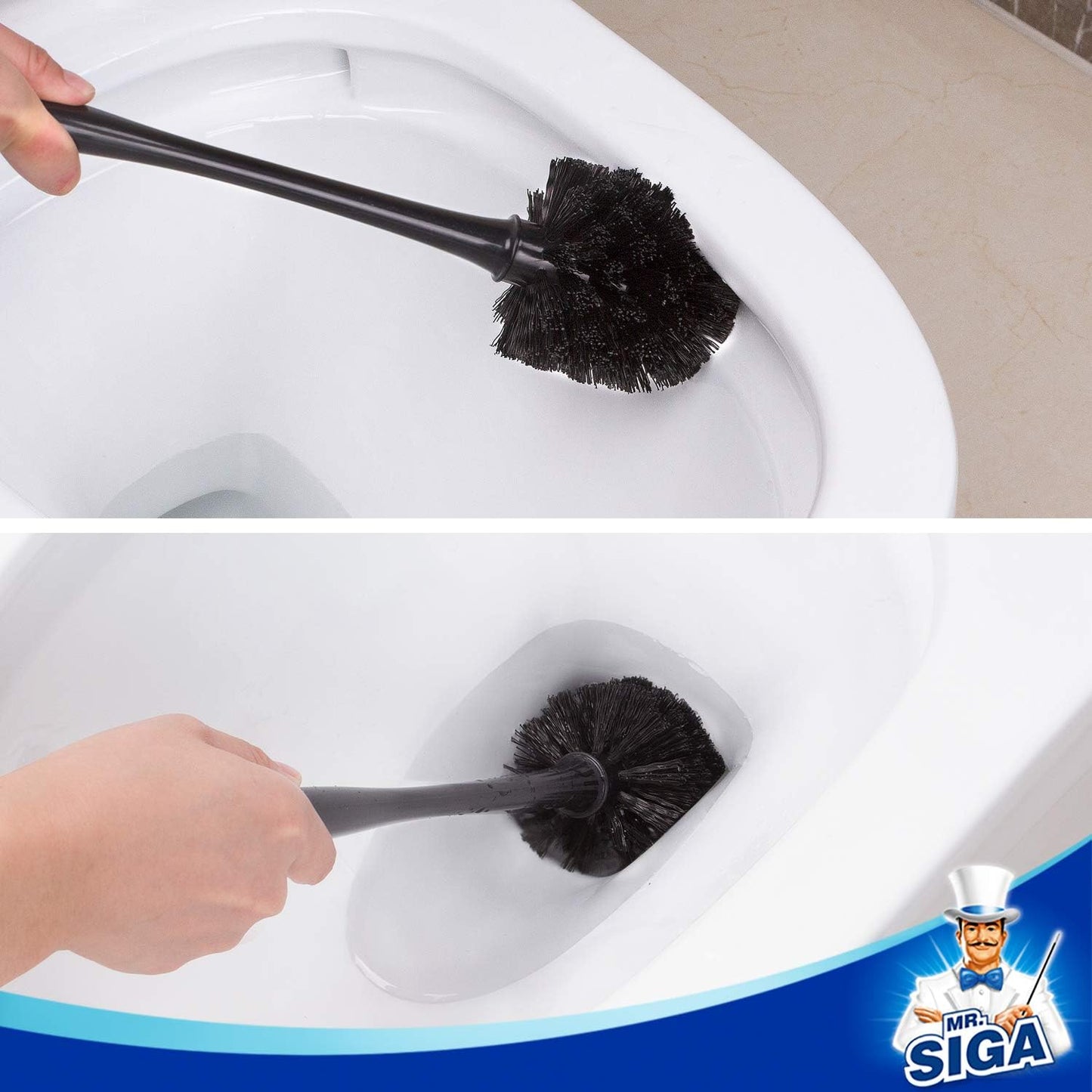 MR.SIGA Toilet Plunger and Bowl Brush Combo for Bathroom Cleaning Black, Pack Of 2