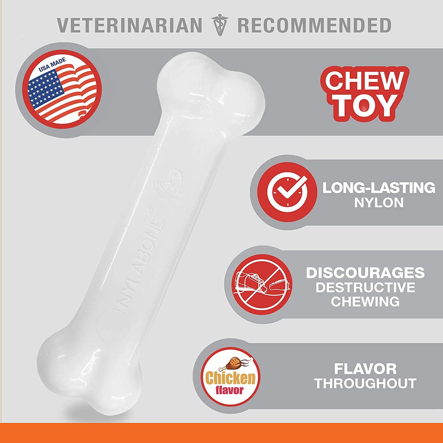 Nylabone Dura Chew Classic Twin Pack Power Chew Chicken & Bacon Flavor for Dogs Up to 35 lbs. / 16kg (NVD003VPP)