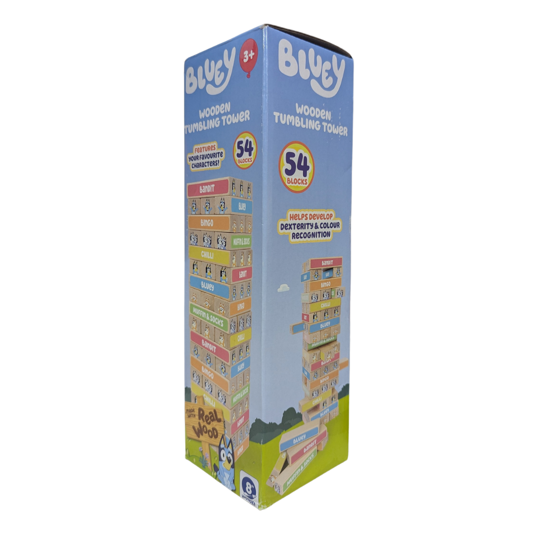 Bluey Wooden Tumbling Tower Made with Real Wood Ages 3+, 54 Blocks