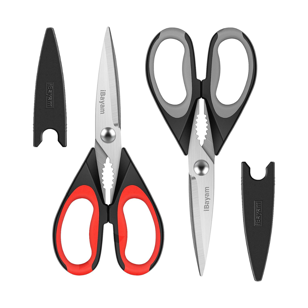 iBayam Premium Kitchen Scissors 2-Pack (Black Red, Black Gray)
