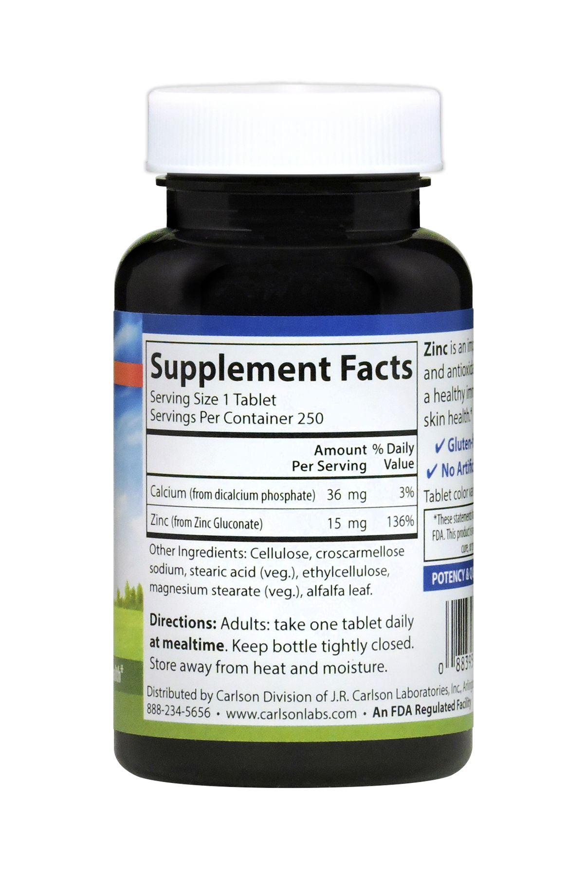 Carlson Zinc 15 mg 250 Tablets Immune Support, Antioxidant, Skin Health