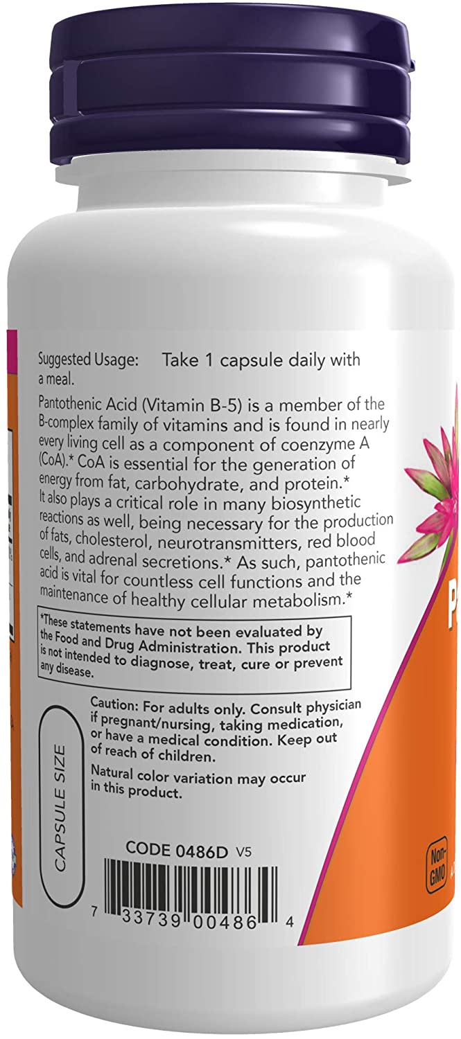 NOW Supplements, Pantothenic Acid (Vitamin B-5) 500 mg, B-Complex Vitamin, 100 Veg Capsules