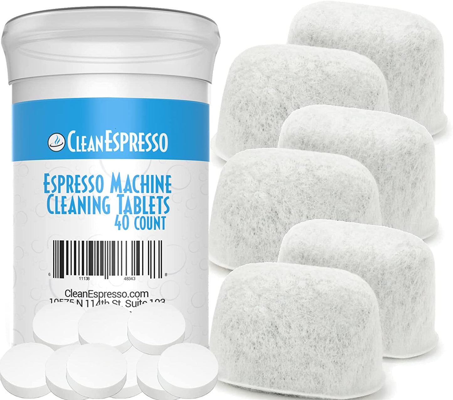 CleanEspresso Espresso Machine Cleaning Tablets and Filters (40 Tablets + 6 Filters)