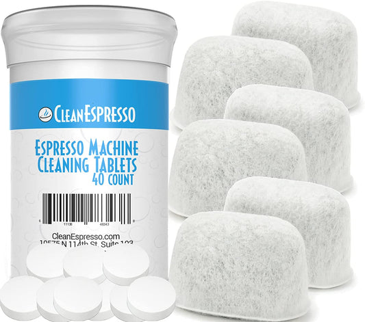 CleanEspresso Espresso Machine Cleaning Tablets and Filters (40 Tablets + 6 Filters)