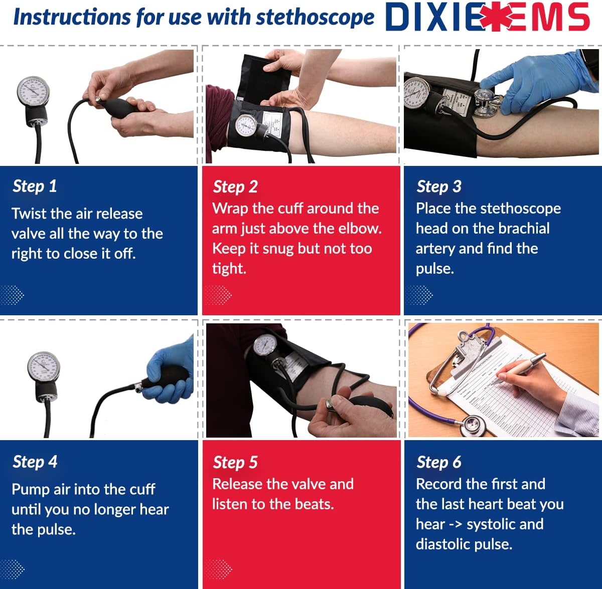 Dixie EMS Deluxe Aneroid Sphygmomanometer Blood Pressure Set Tool - Black