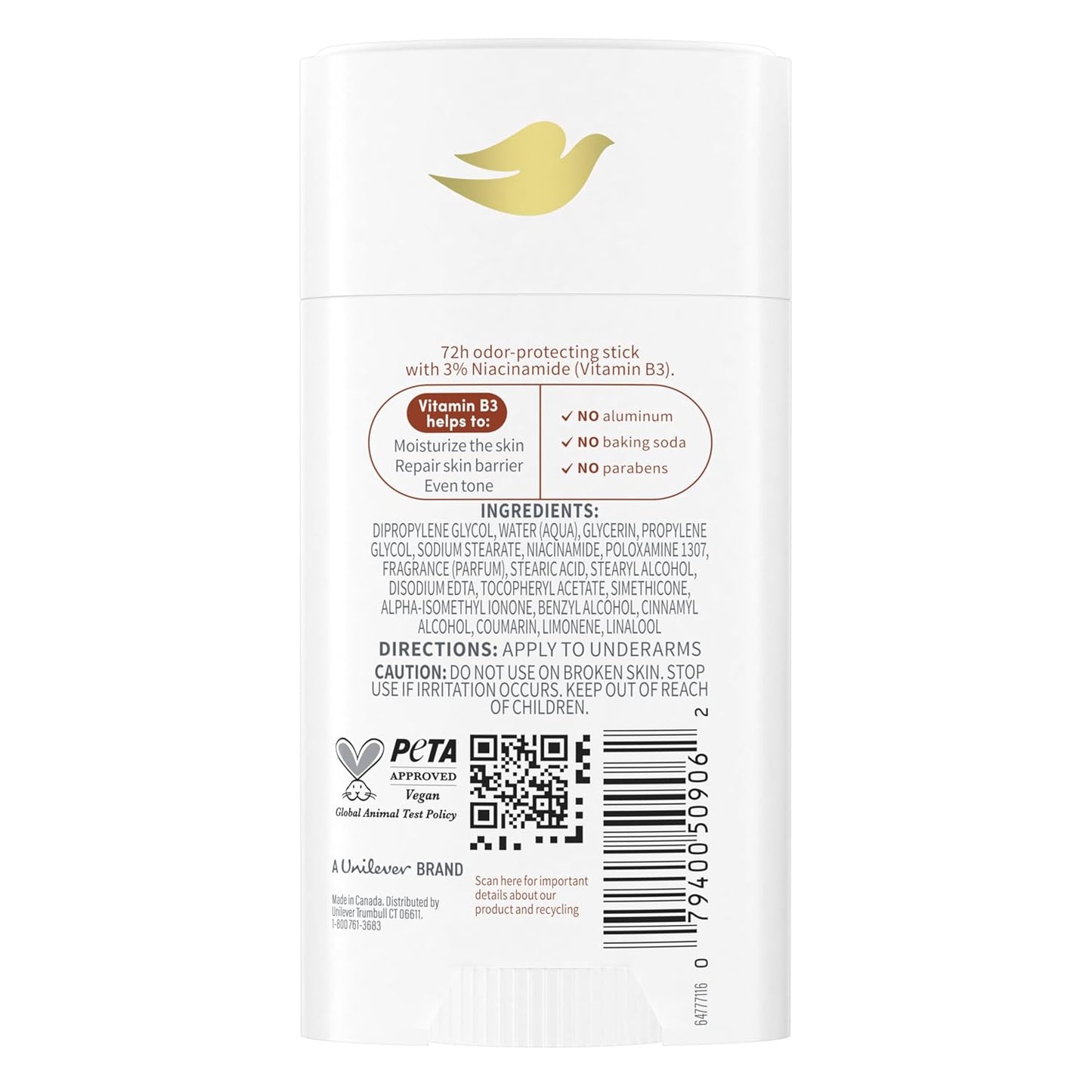 Dove VitaMinCare+ Aluminum Free Deodorant Stick Coconut & Shea, 74 g / 2.6 oz