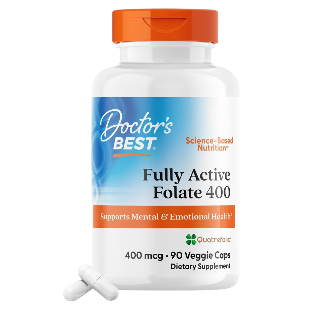 Doctor's Best Fully Active Folate 400 with Quatrefolic 400mcg Supplement 90 Veggie Caps