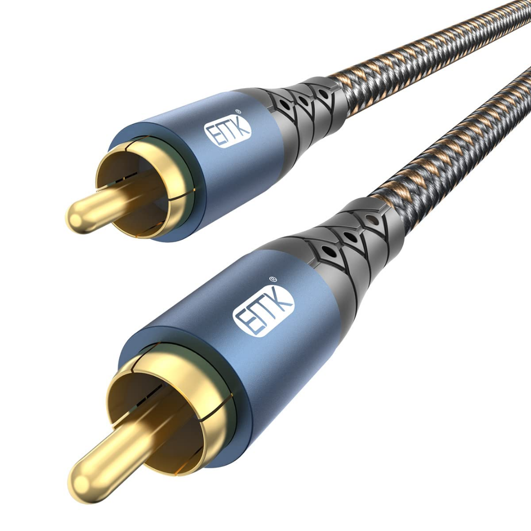 EMK RCA to RCA Subwoofer Audio Cable 24K Gold-Plated Nylon Braided Double Shielded, (6.6 FT / 2 m)