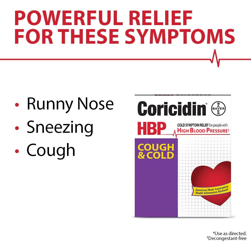 Coricidin HBP Cough & Cold Medicine for Hypertensives, 16 Tablets