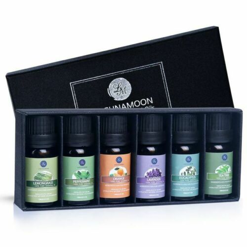 Lagunamoon Pure Essential Oils Top 6 Gift Set Lavender, Orange, Eucalyptus, Lemongrass, Peppermint, Tea Tree (10 mL each) PACKAGING MAY VARY