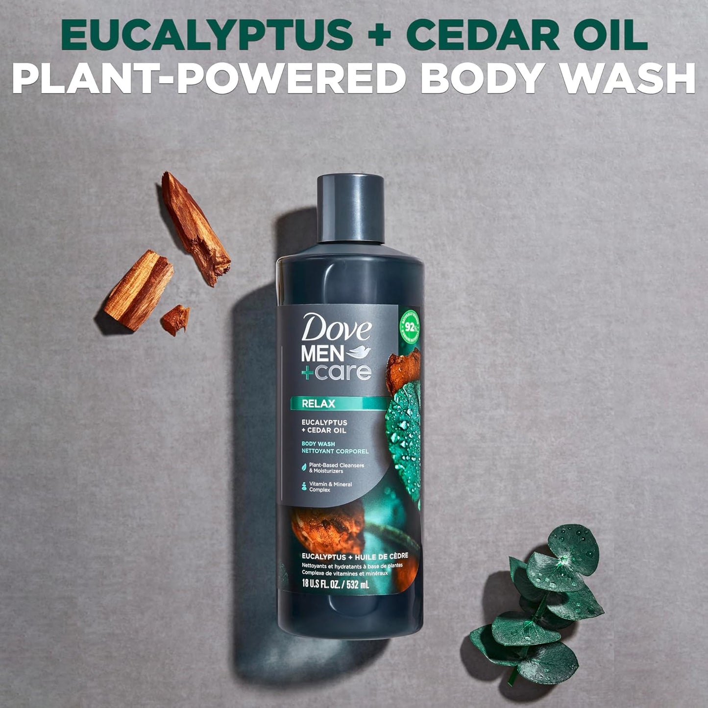 Dove Men+Care Relaxing Eucalyptus Oil + Cedar Hydrating Body Wash, 532 ml / 18 fl. oz.