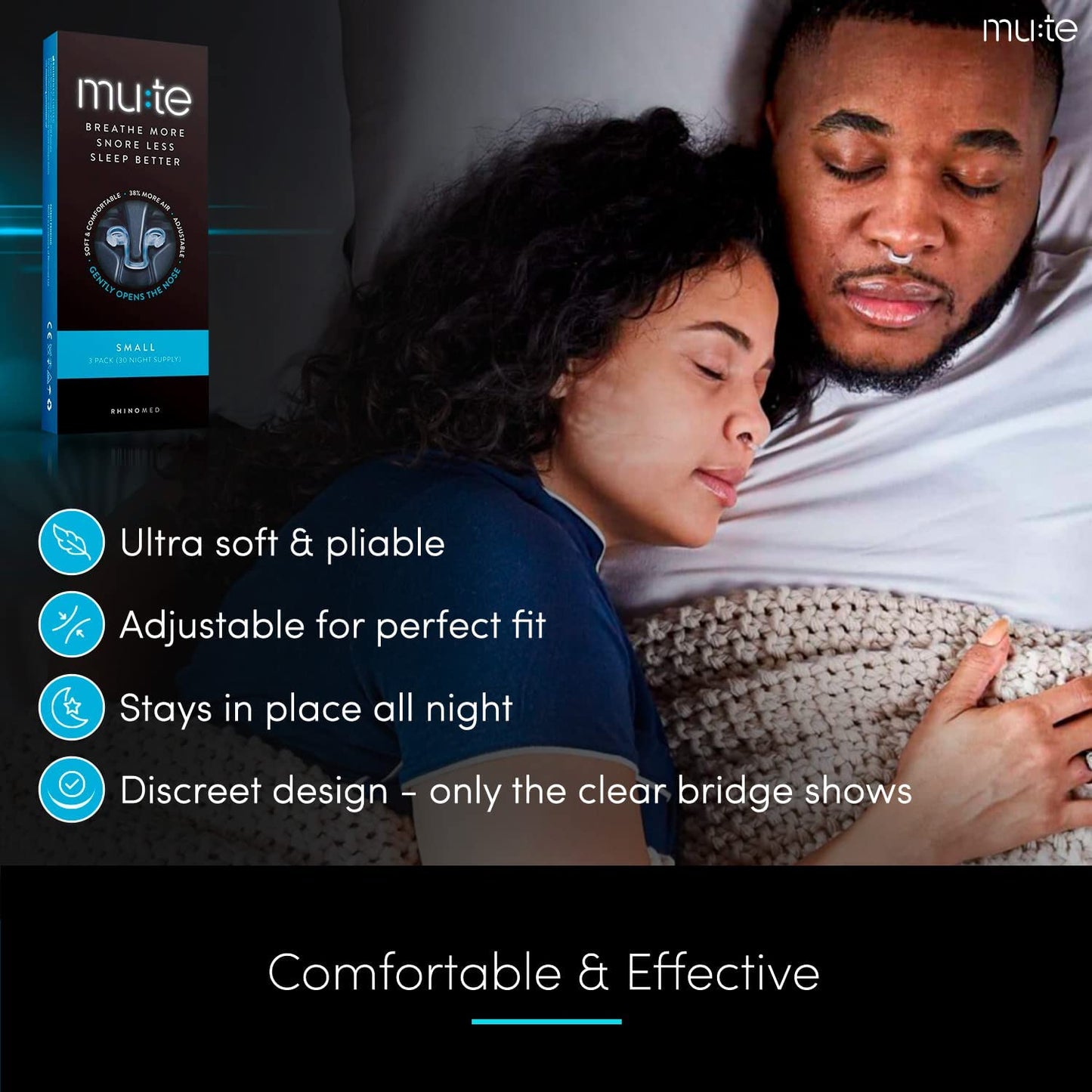 Rhinomed Mute Nasal Breathing Device Small Adjustable Improve Airflow 3 Pack Night Supply
