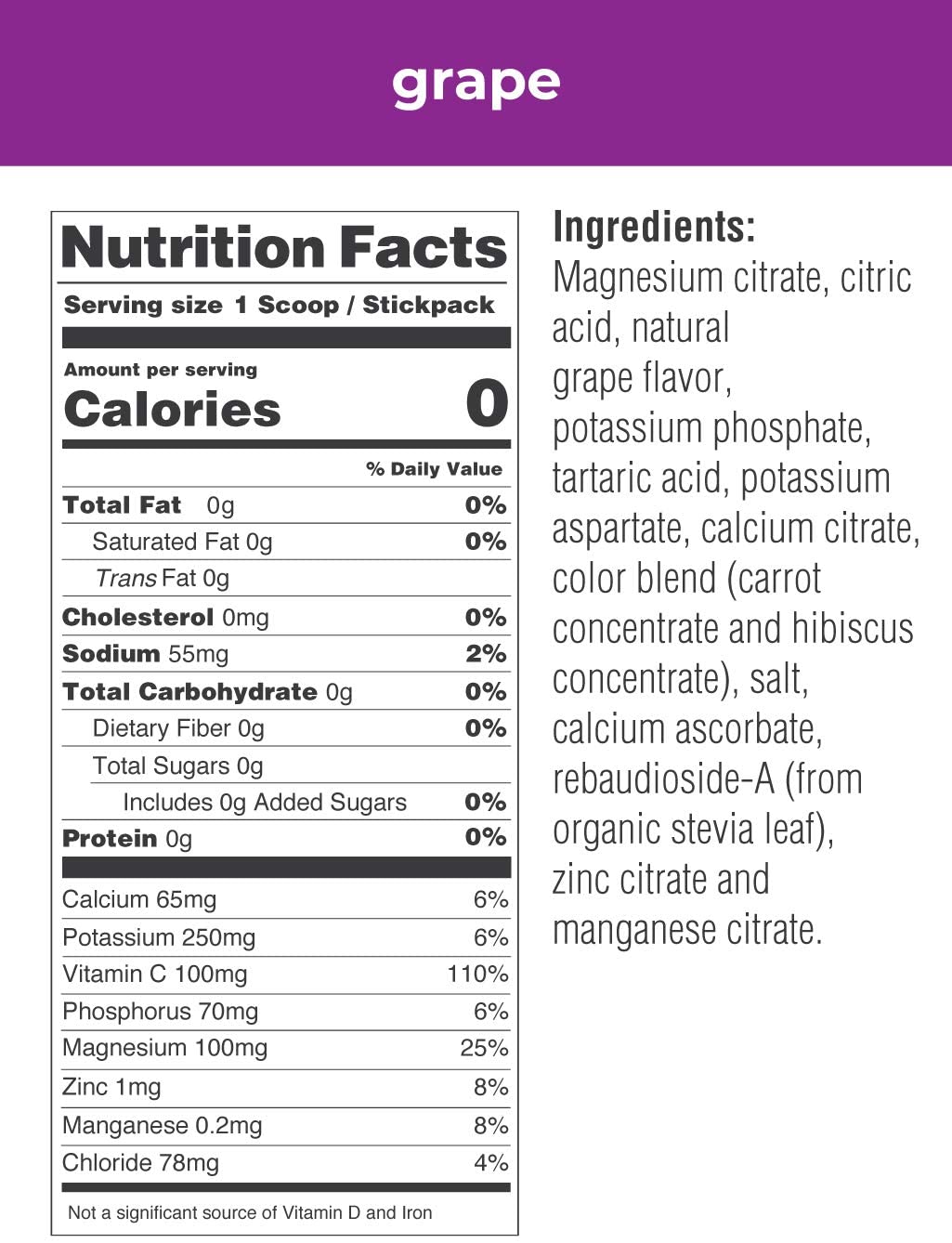 Ultima Replenisher Electrolyte Drink Mix Powder Grape Flavored, 20 Stickpacks (2.4 oz. / 68g)