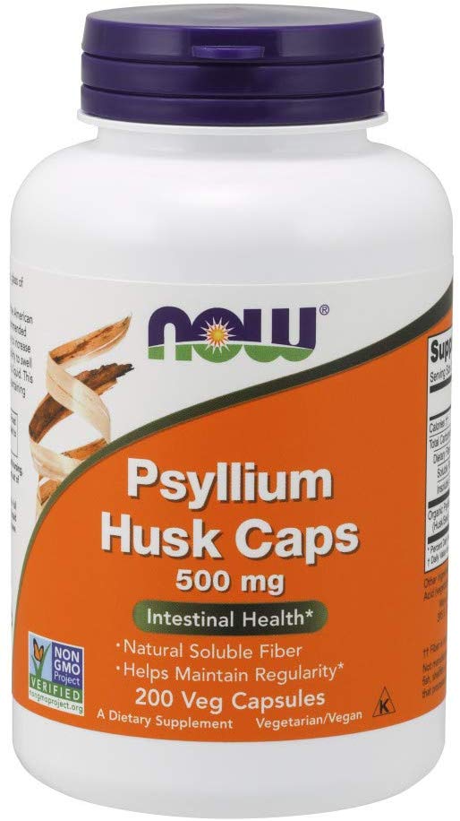 NOW Supplements, Psyllium Husk Caps 500 mg, Non-GMO Project Verified, Natural Soluble Fiber, Intestinal Health, 200 Veg Capsules