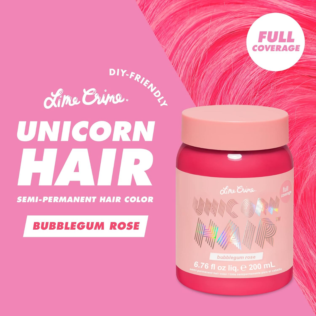 Lime Crime Unicorn Hair Dye Semi-Permanent Full Coverage – Bubblegum Rose, 6.76 oz / 200 ml