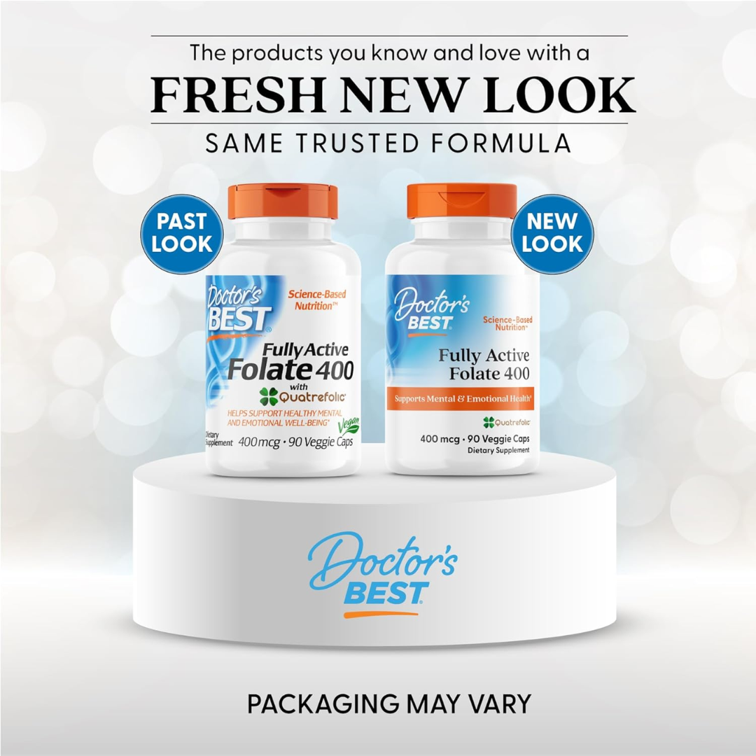 Doctor's Best Fully Active Folate 400 with Quatrefolic 400mcg Supplement 90 Veggie Caps