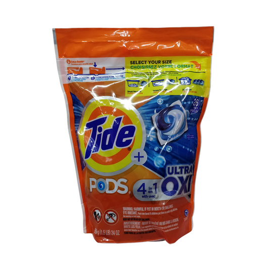 Tide Pods 4 in 1 Ultra Oxi with Avec Liquid Laundry Detergent 26 Pacs Capsules - 24 oz