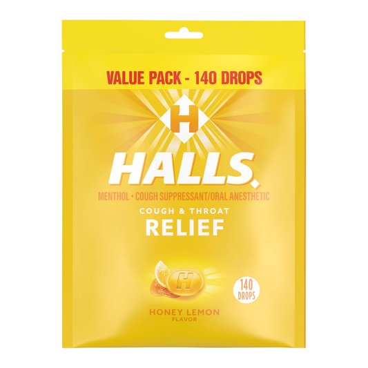 Halls Relief Honey Lemon Cough & Throat Relief Value Pack, 140 Drops