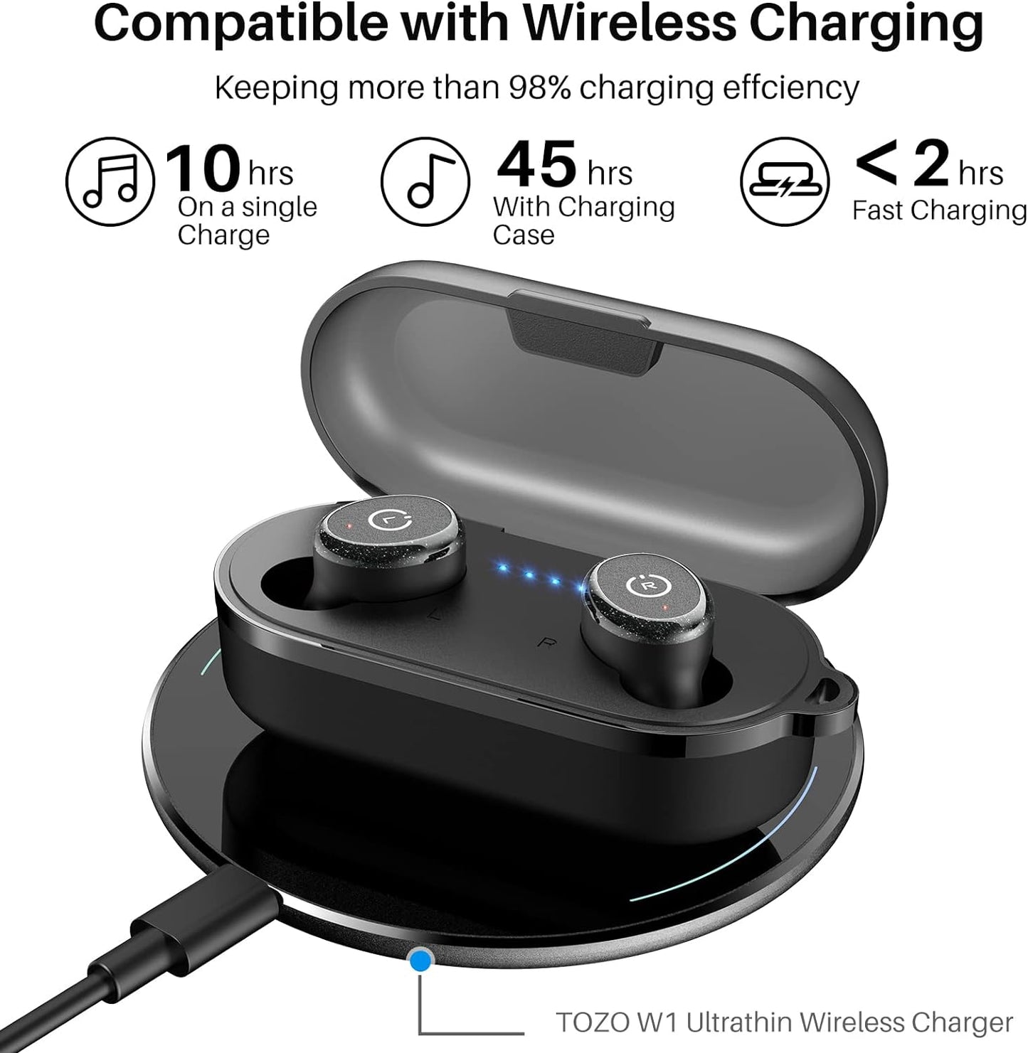 TOZO T10 Wireless Earbuds with Charging Case IPX8 Waterproof Stereo (Sport Black)