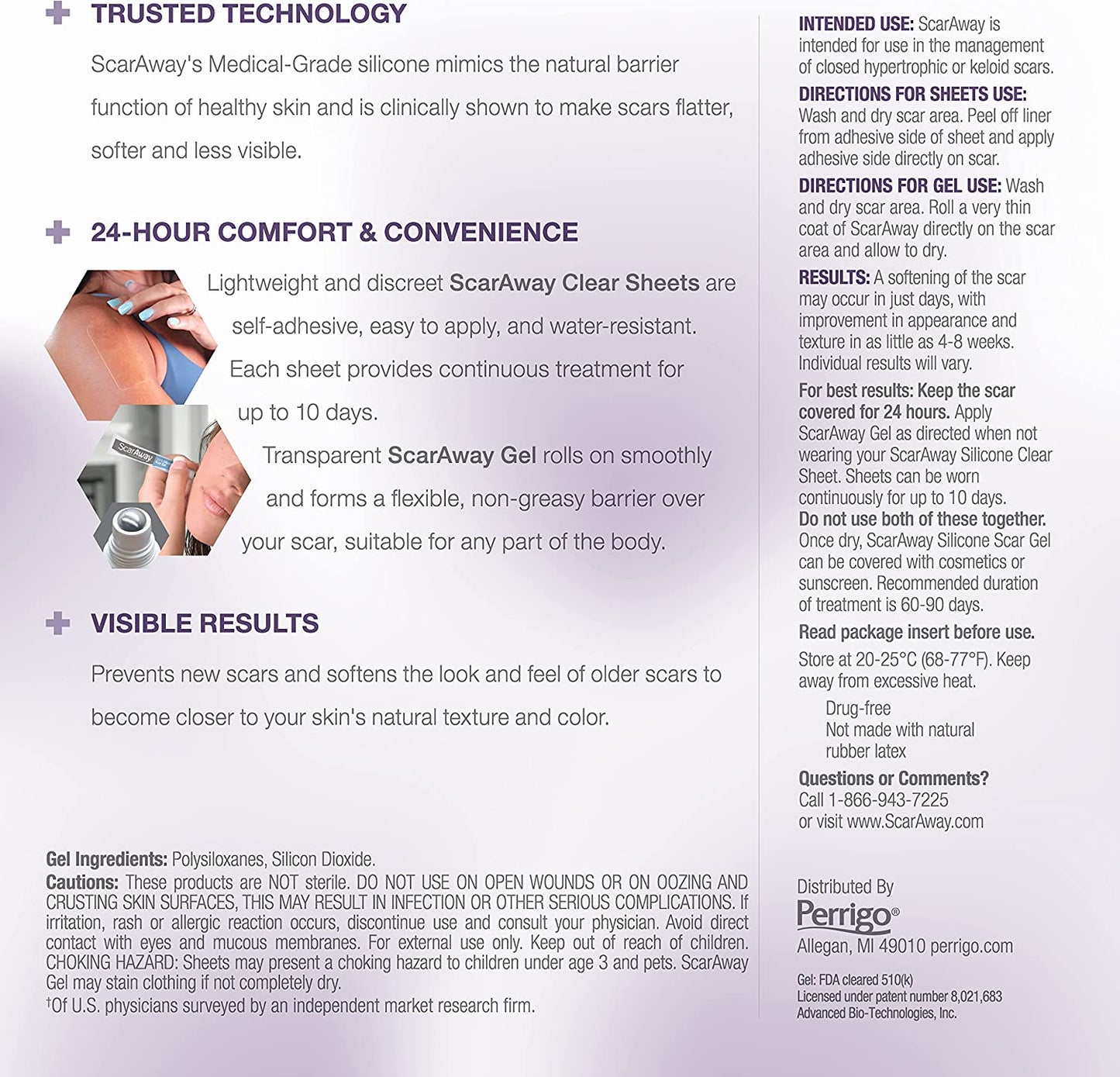 ScarAway The Solution for Scars Day & Night Scar Treatment Kit 2 Sheets & 1 Tube Gel