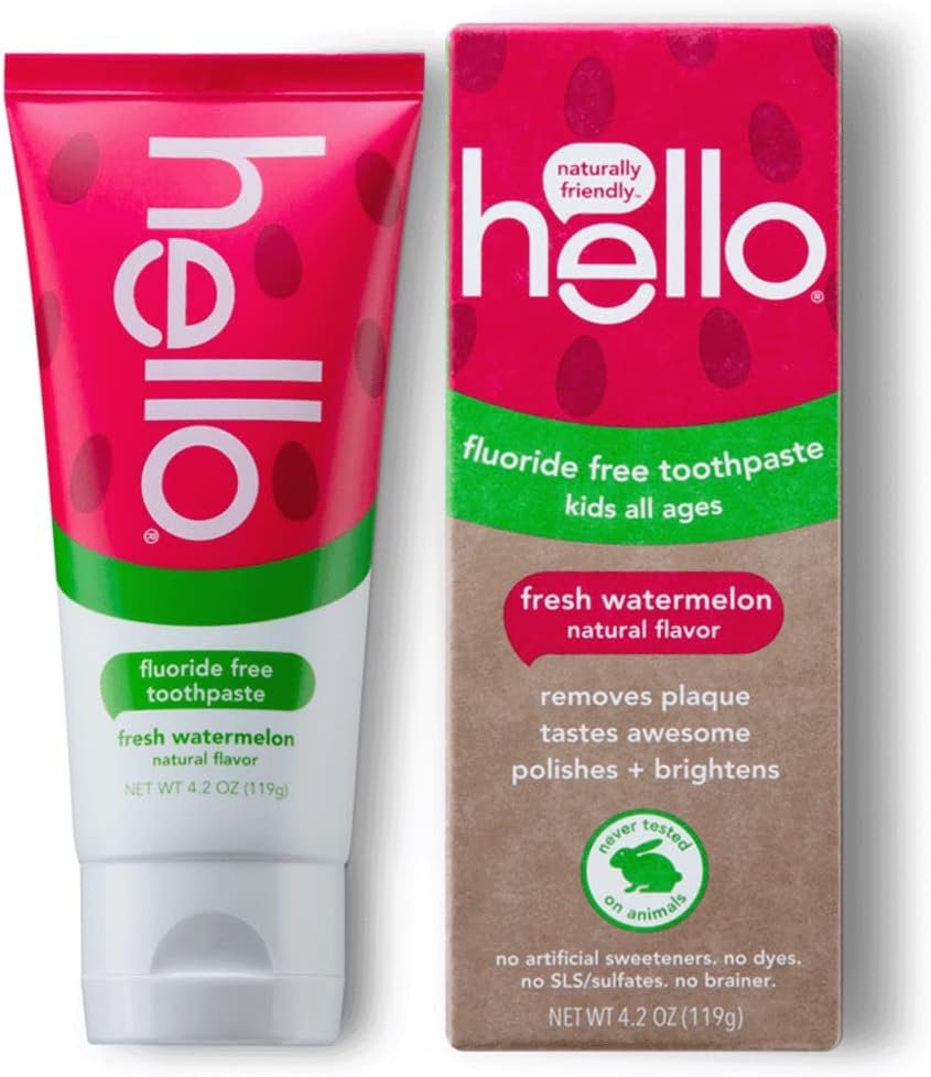 Hello Natural Fluoride Toothpaste Removes Plaque Kids All Ages Watermelon 119 g
