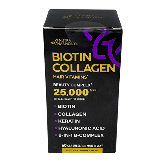 Nutra Harmony Biotin Collagen Hair Vitamins Beauty Complex 25000mcg Supplement 60 Capsules