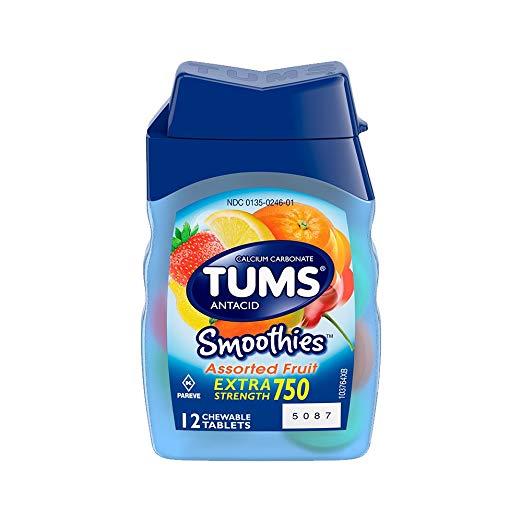 TUMS Smoothies Assorted Fruit Antacid For Heartburn Relief (12 Chewable Tablet)