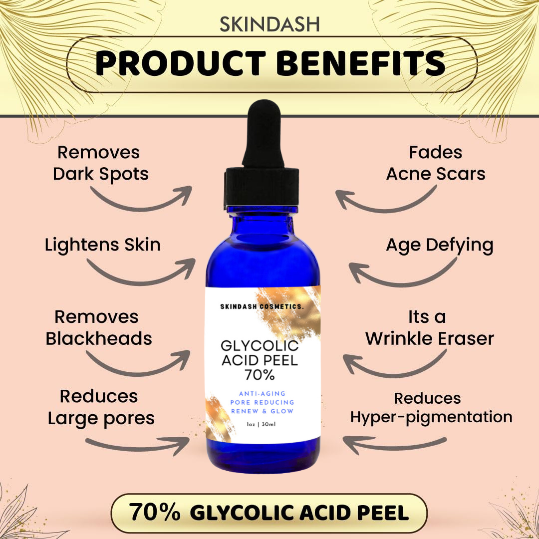 Skindash Cosmetic Glycolic Acid Peel 70% Anti-Aging Pore Reducing 1oz /  30ml