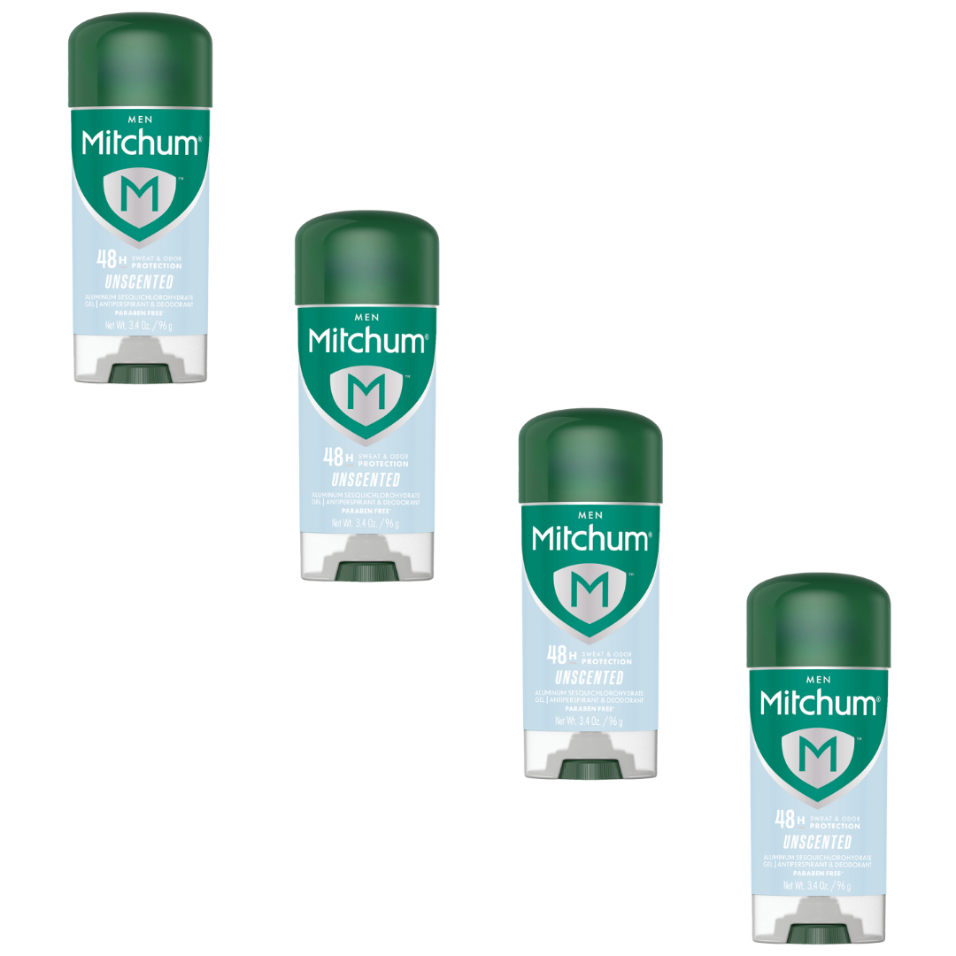 Mitchum Triple Odor Defense, Antiperspirant Deodorant Gel, Unscented (Pack of 4)