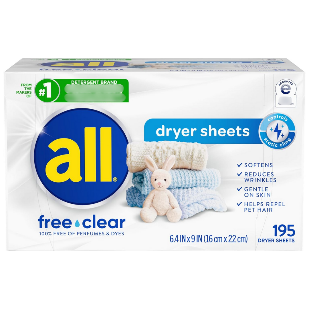 All Dryer Sheets Fabric Softener, 195 Dryer Sheets