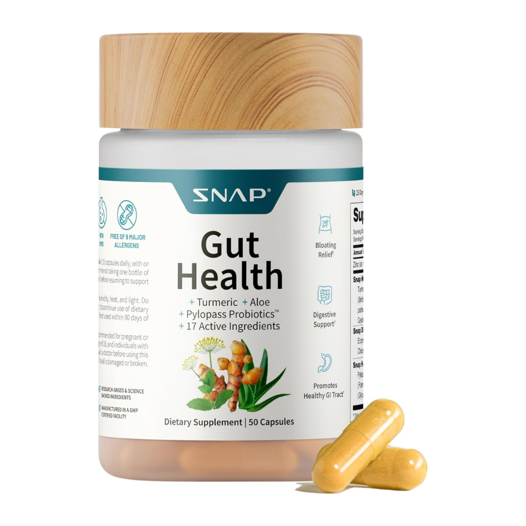 SNAP Gut Health + Turmeric + Aloe + Pylopass Probiotics, 50 Capsules
