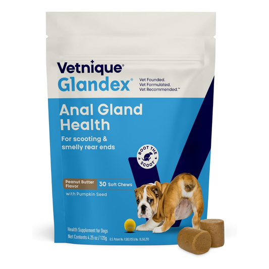 GLANDEX Vetnique Anal Gland Treats Digestive Enzymes Pork Liver for All Dogs Boot The Scoot 30 Chews