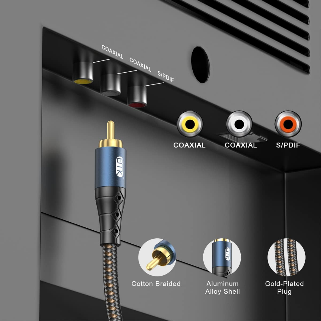 EMK RCA to RCA Subwoofer Audio Cable 24K Gold-Plated Nylon Braided Double Shielded, (6.6 FT / 2 m)