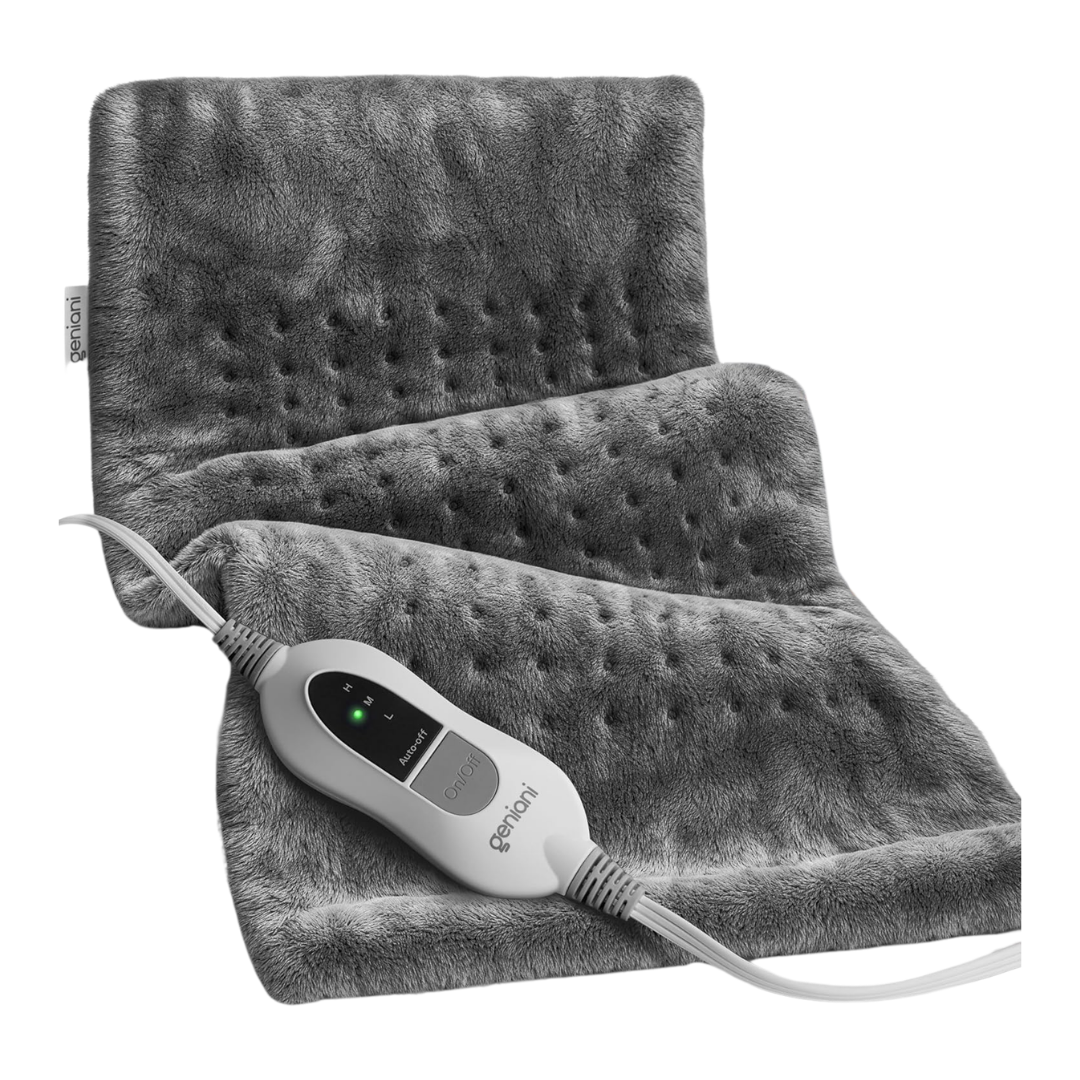 Geniani XL Electric Heating Pad, Soft Heat Pad for Moist & Dry Therapy (Tabby Gray) NO BOX
