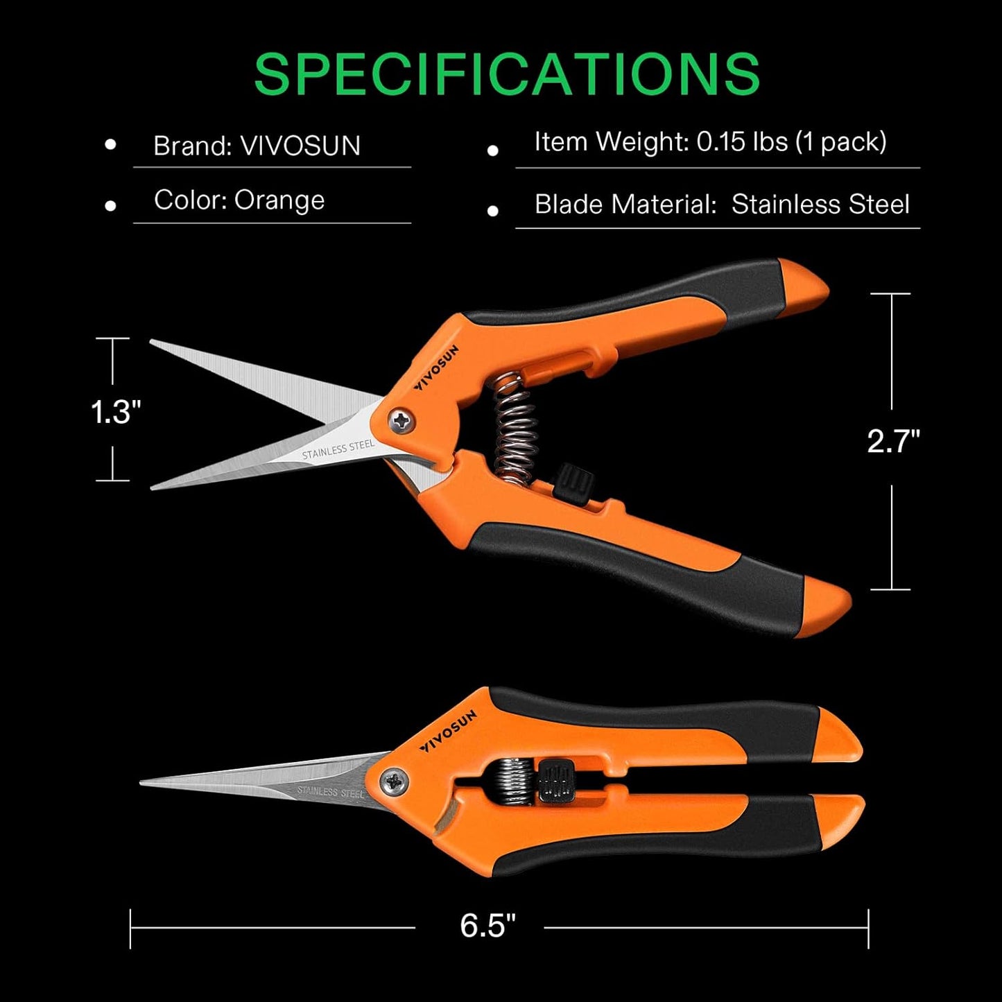 Vivosun Precise Hand Pruner 6.5 Inch Gardening Scissors