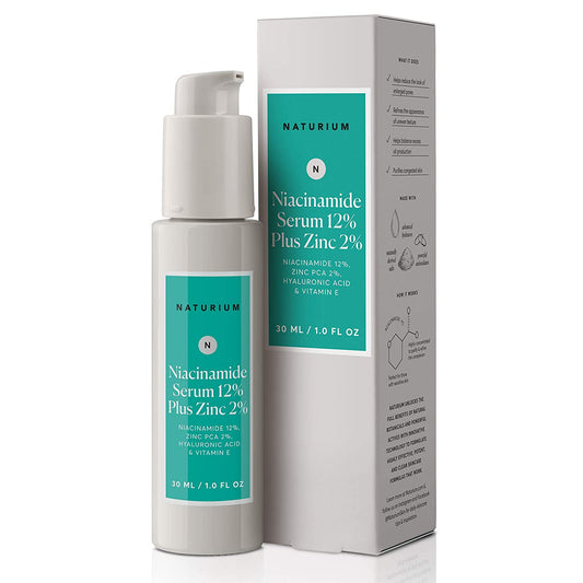 NATURIUM Niacinamide Serum 12% Plus Zinc 2% with Hyaluronic Acid & Vitamin E, 1.0 fl.oz / 30ml