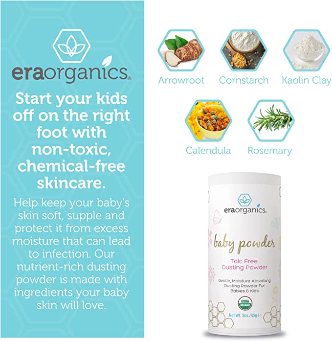 Era Organics Baby Powder Talc-Free Baby Powder for Newborn, Babies and Toddlers 85g