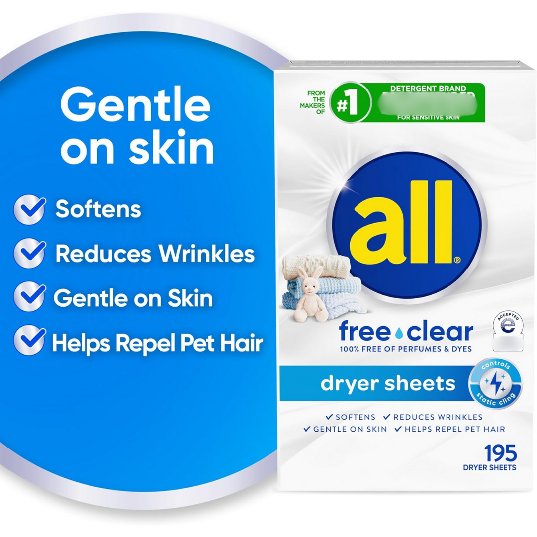 All Dryer Sheets Fabric Softener, 195 Dryer Sheets