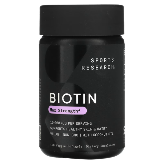 Sports Research Biotin Hair and Skin with Coconut Oil 10,000 mcg - 120 Veggie Softgels