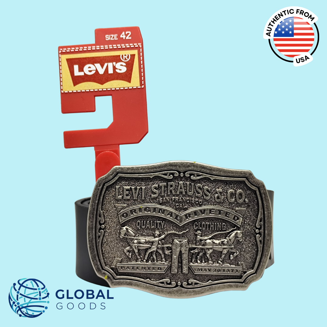 Levi's Men's Leather Belt with Plaque Buckle, Midnight Black