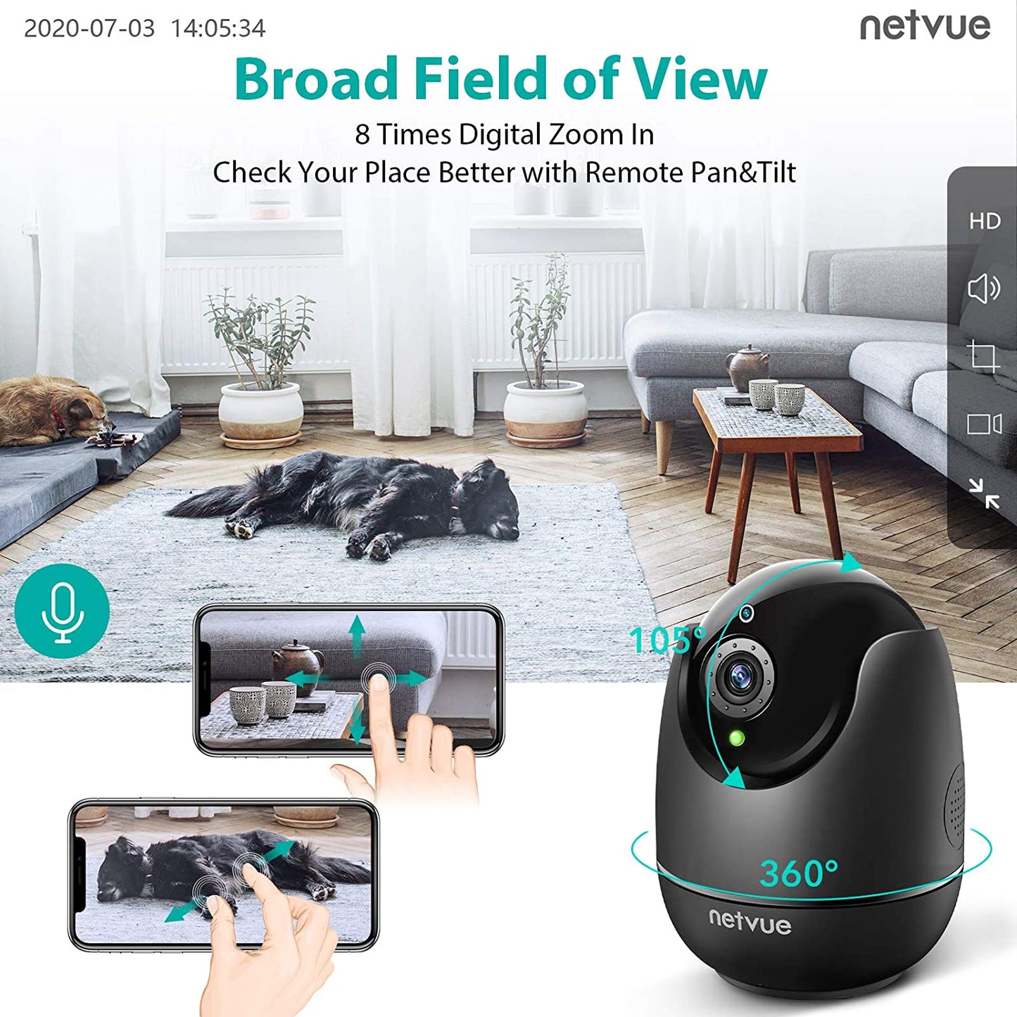 NETVUE Wireless Security Camera for Home 1080P FHD Pet Camera, 2-Way Audio, AI Human Detection