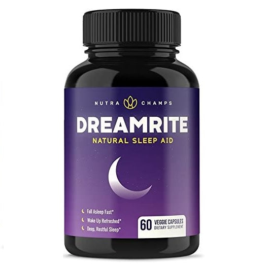 NutraChamps Dreamrite Natural Sleep Aid with Valerian, Chamomile, Magnesium, Melatonin 60 Veggie Capsules