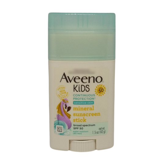Aveeno Kids Continuous Protection Sensitive Skin Mineral Sunscreen Stick with Broad Spectrum SPF 50, 1.5 oz. / 42g