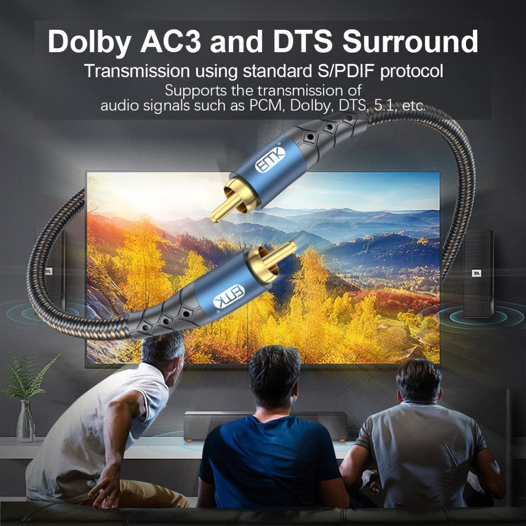 EMK RCA to RCA Subwoofer Audio Cable 24K Gold-Plated Nylon Braided Double Shielded, (6.6 FT / 2 m)