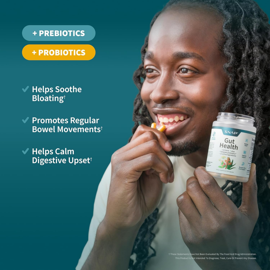 SNAP Gut Health + Turmeric + Aloe + Pylopass Probiotics, 50 Capsules