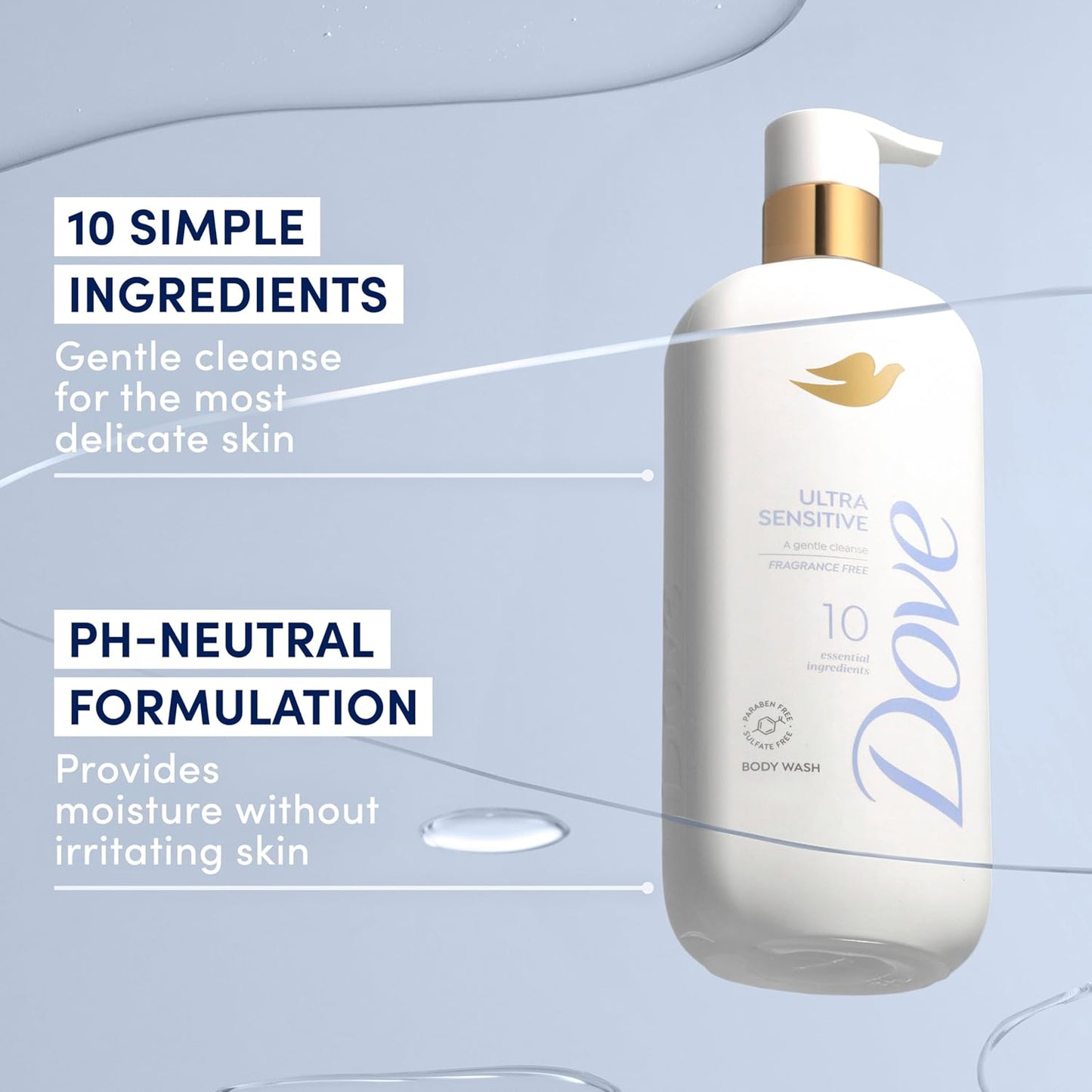 Dove Ultra Sensitive with 10 Essential Ingredients Fragrance Free Body Wash, 547 ml / 18.5 fl oz