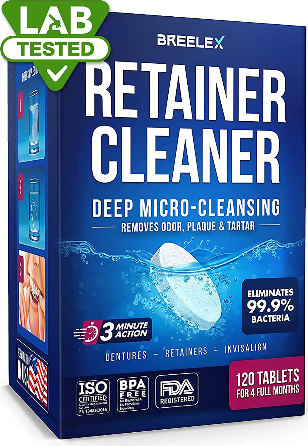 Breelex Denture Cleaning Tablets Deep Micro-Cleansing, 120 Tablets for 4 Full Months