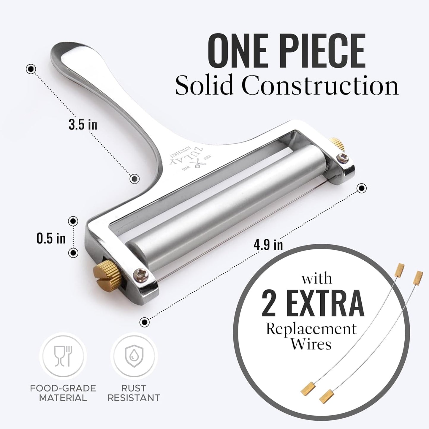 Zulay Kitchen Stainless Steel Wire Cheese Slicer Adjustable Hand Held Cheese Cutter with 2 Extra Wires
