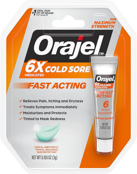 Orajel 6x Medicated Cold Sore Fast Acting Treatment 0.105 oz / 3g