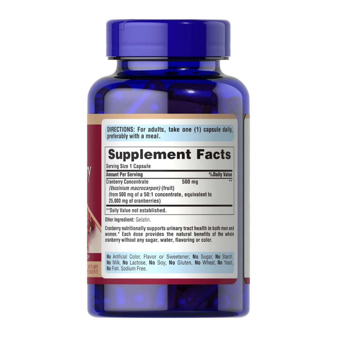 Puritan's Pride Naturally Sourced Cranberry Fruit Concentrated 500mg Supplement 120 Rapid Release Capsules
